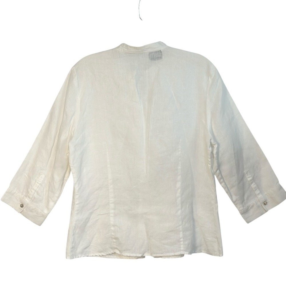 Carol Little Blouse Linen Embroidered Mandarin Collar Quiet Luxury White L - Picture 2 of 4